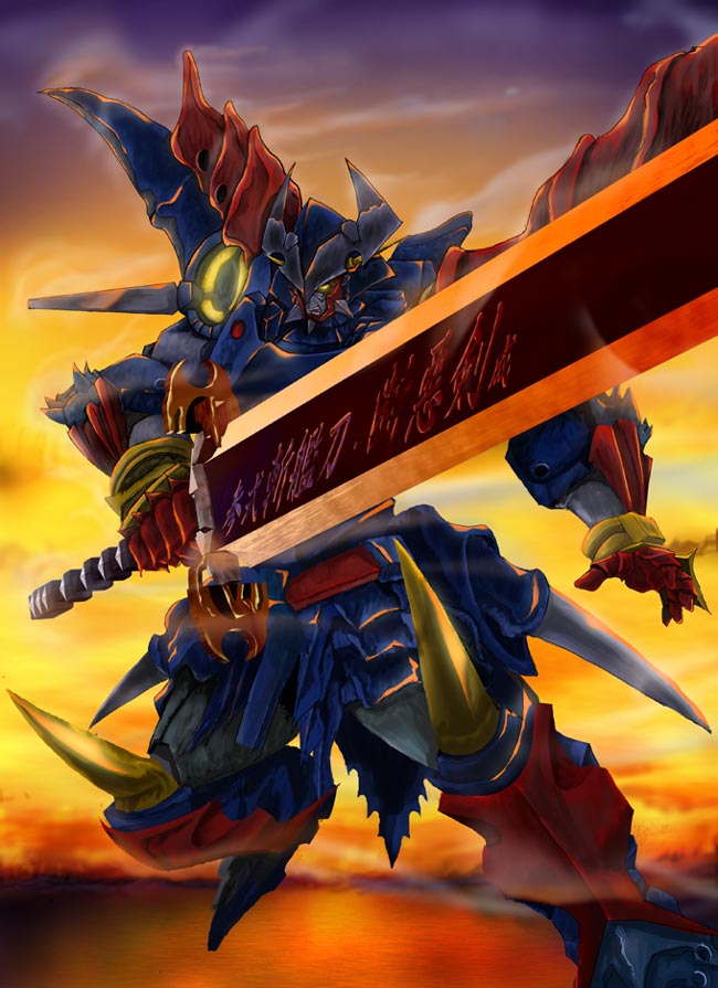 armor, banpresto, dygenguar, dygenguard, helmet, machinery, mecha, no_humans, super_robot, super_robot_wars, weapon