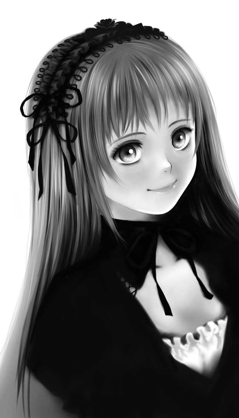 00s, highres, monochrome, rozen_maiden, suigintou, toshi_hiroshi