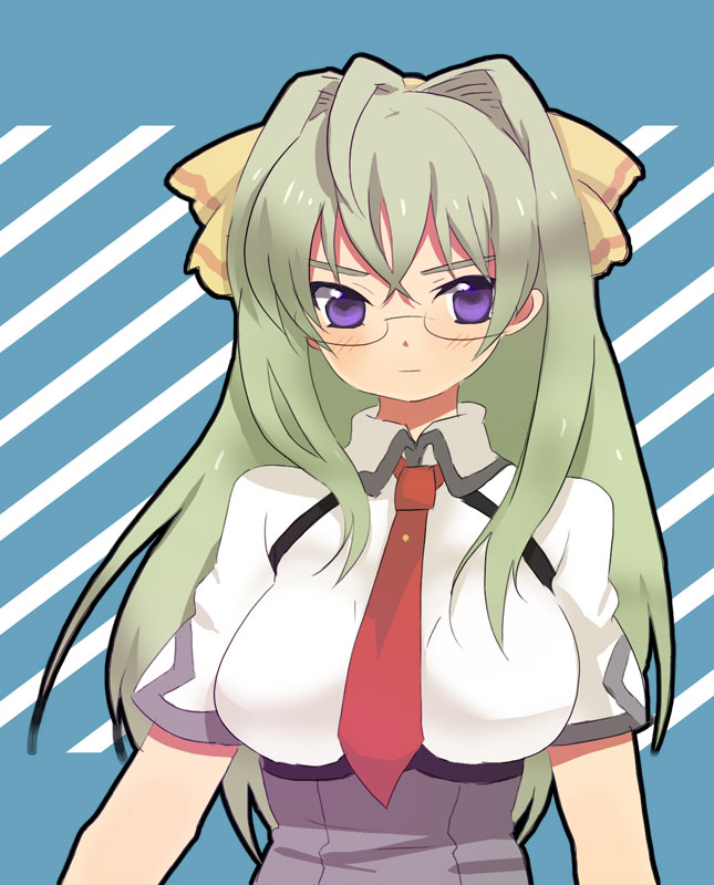 glasses, green_hair, kannagi_itsuki, long_hair, purple_eyes, shimoyama_mutsumi, sora_wo_kakeru_shoujo, violet_eyes