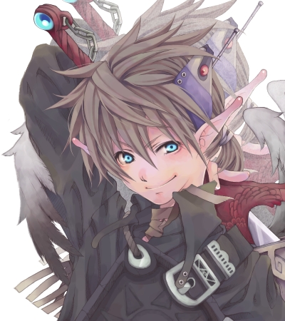 1boy, blue_eyes, buckle, grey_hair, long_hair, lowres, male_focus, original