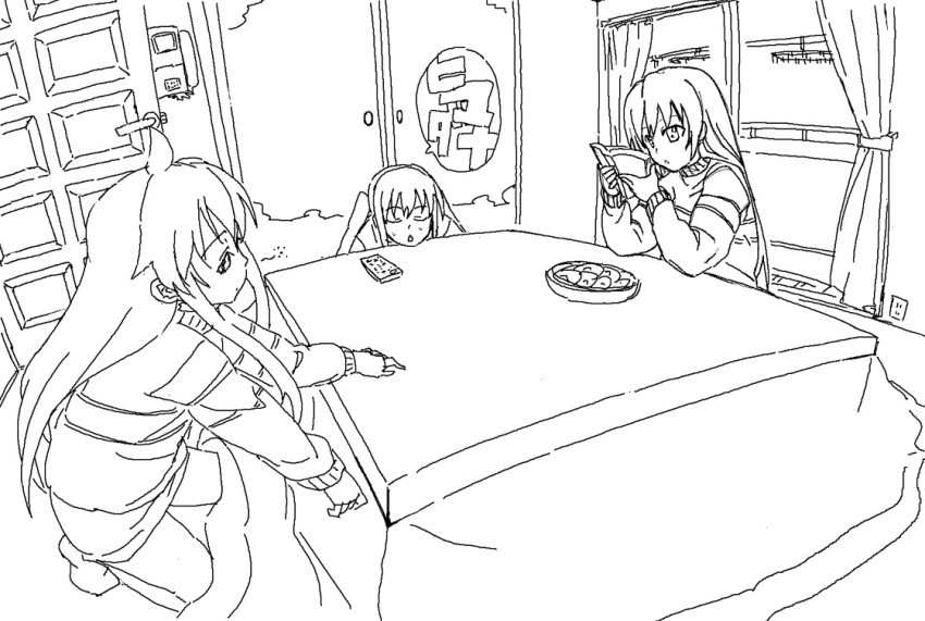 kotatsu, kurosho, minami-ke, minami_chiaki, minami_haruka, minami_kana, monochrome, sketch