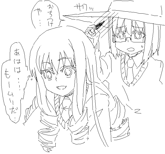 2girls, adilisia_lenn_mathers, drill_hair, eyebrows, eyebrows_visible_through_hair, glasses, hat, honami_takase_ambler
