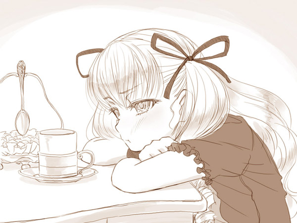 1girl, brown, lola_(venus_versus_virus), monochrome, original, solo, takanashi, venus_versus_virus