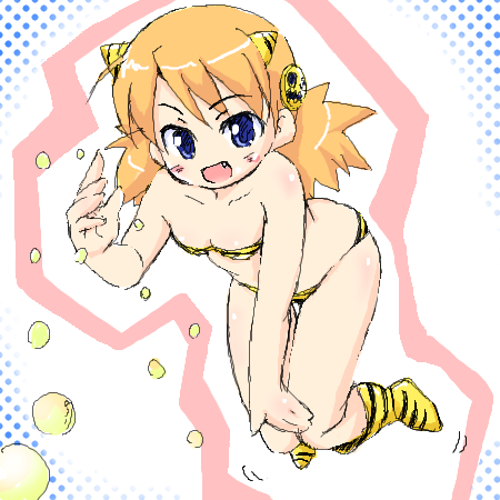 1girl, bikini, cosplay, kojima_tsuma, lowres, lum, lum_(cosplay), oekaki, oni, parody, sasamori_karin, solo, swimsuit, tiger_print, to_heart_2, urusei_yatsura