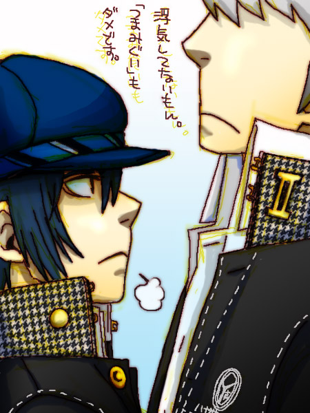 androgynous, blue_hair, cabbie_hat, grey_hair, haruyama_(pixiv169154), hat, narukami_yuu, persona