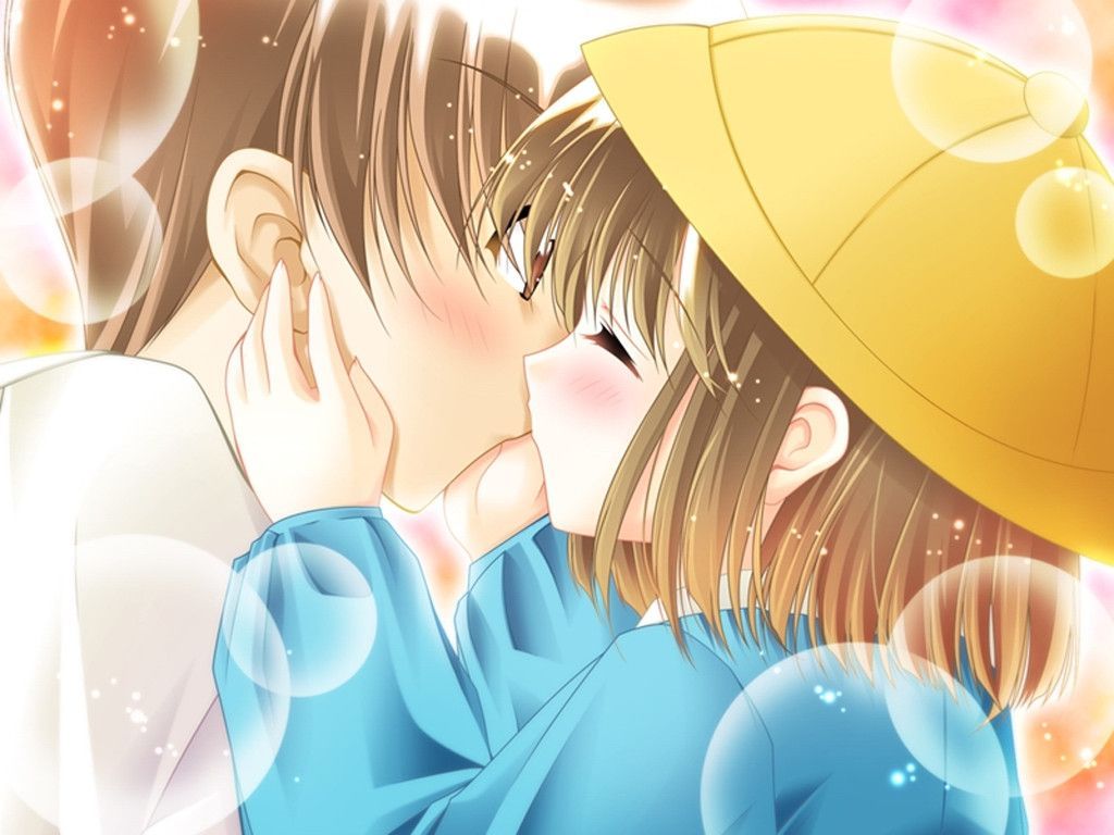 1boy, 1girl, blouse, blush, bubble, closed_eyes, game_cg, hat