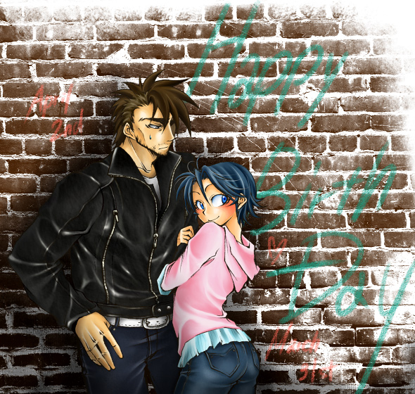 bad_id, blue_eyes, blue_hair, blush, brown_hair, eyeshield_21, hoodie, hug