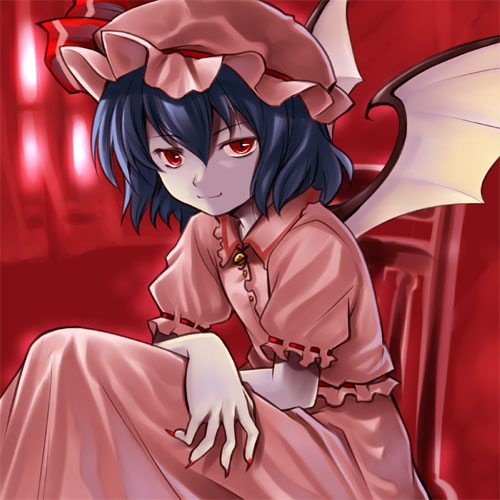 1girl, bat_wings, female, hat, lowres, remilia_scarlet, sakumo, sakumo_(karatama)
