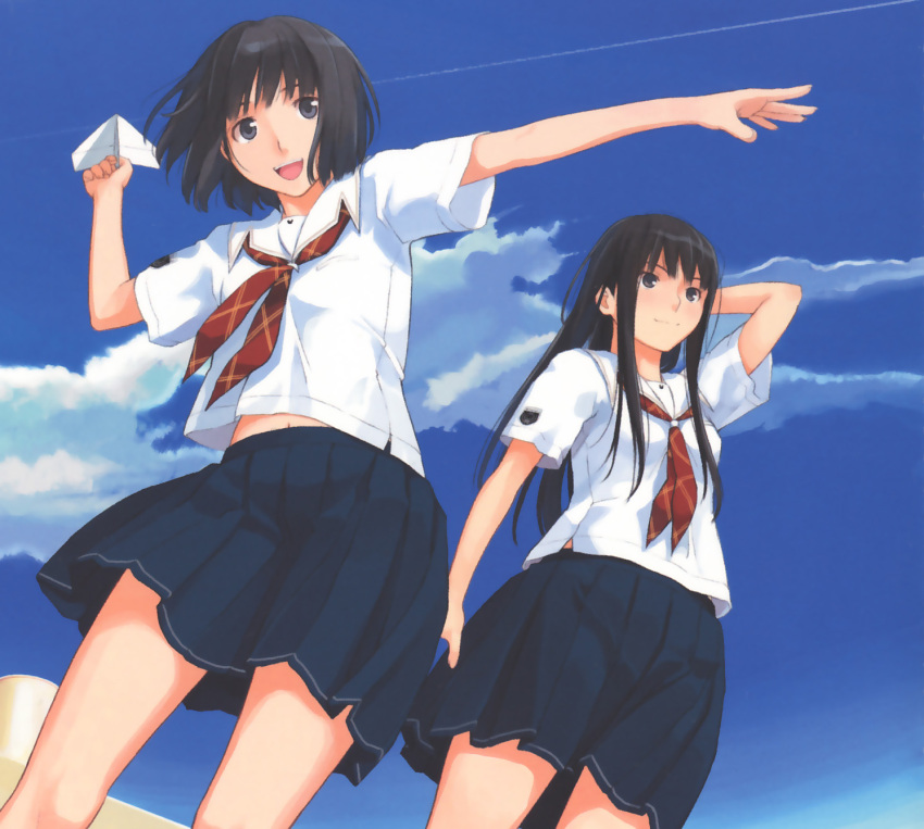futami_eriko, highres, kimi_kiss, paper_airplane, school_uniform, serafuku, shijou_mitsuki