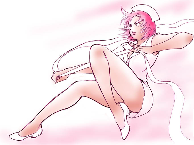 1girl, bandage, cap_white, elite_beat_agents, hat, high_heels, nurse, nurse_cap