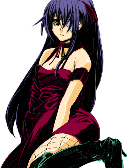 1girl, asymmetrical_clothes, asymmetrical_dress, bad_id, bandage, boots, collar, dress