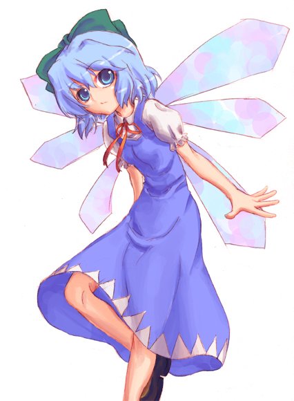 1girl, bow, cirno, female, juuka@100neko, shoot_the_bullet, solo, touhou