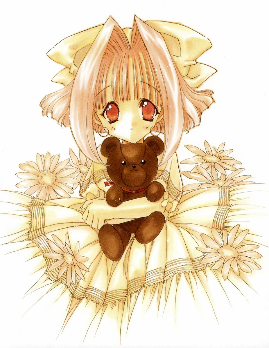 1girl, 90s, angel_flavor, artbook, bow, flower, hair_bow, highres