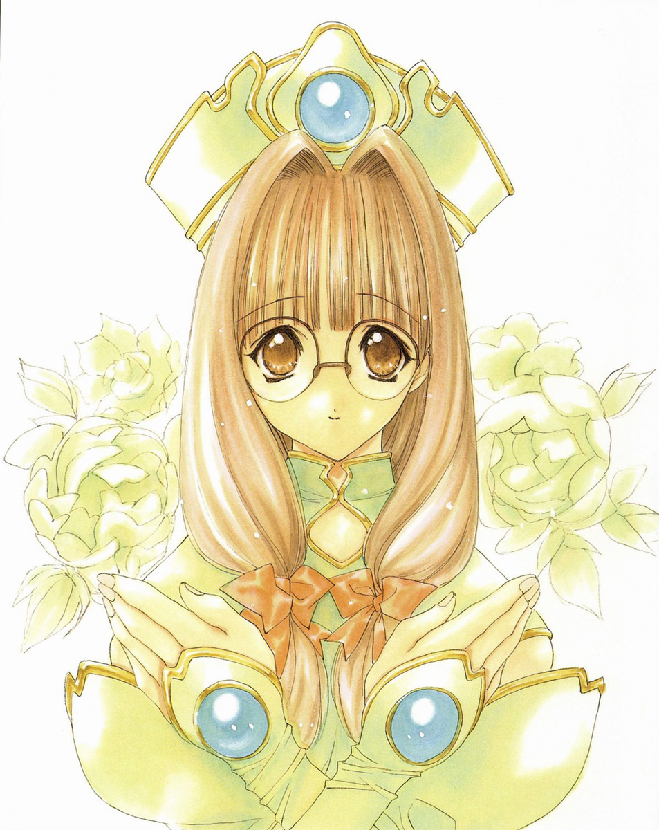 1girl, 90s, angel_flavor, artbook, bow, flower, glasses, hair_bow