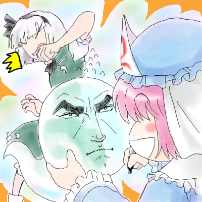 2girls, duke_togo, duke_tougou, female, golgo_13, hat, konpaku_youmu, konpaku_youmu_(ghost)