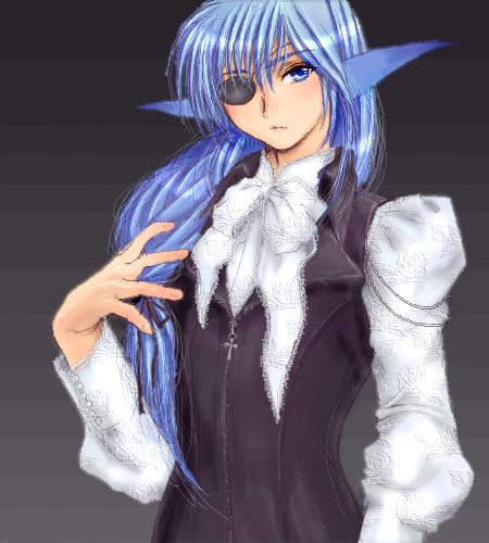 1boy, animal_ears, blue_hair, crossdressinging, eyepatch, follower_(yagisaka_seto), gradient, gradient_background