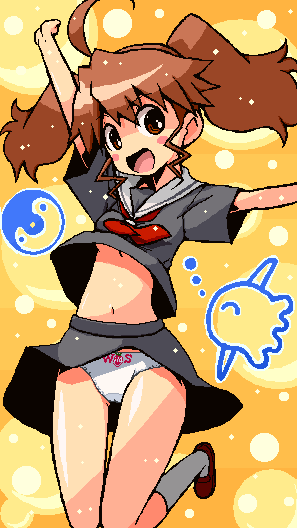 ahoge, inoue_kikuko, jumping, midriff, oekaki, panties, pantyshot, sayonara_zetsubou_sensei