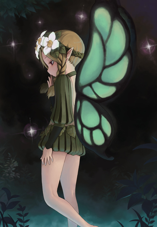 1girl, braid, fairy, flower, hair_flower, hair_ornament, long_hair, masaru