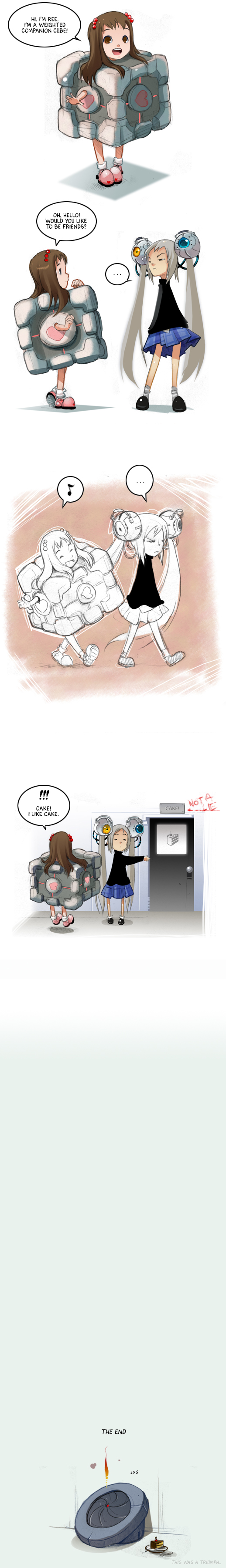 2girls, absurdres, annoyed, bad_end, brown_eyes, brown_hair, cake, comic