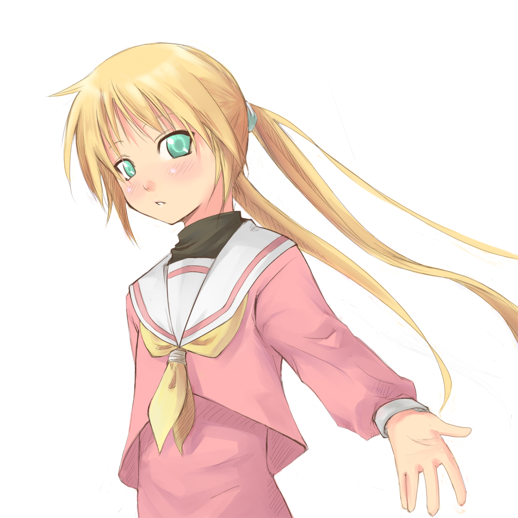 1girl, blonde_hair, green_eyes, hayate_no_gotoku!, sanzen'in_nagi, school_uniform, serafuku, solo