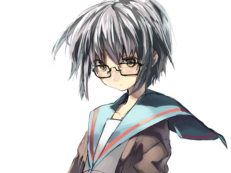 glasses, nagato_yuki, oka_asaha, school_uniform, serafuku, suzumiya_haruhi_no_yuuutsu