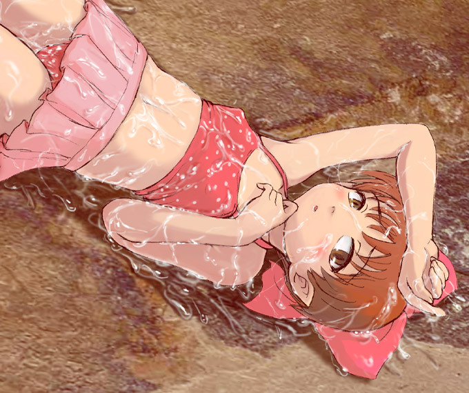 1girl, blush, bow, breasts, brown_hair, erect_nipples, gegege_no_kitarou, heika_(heikahp)