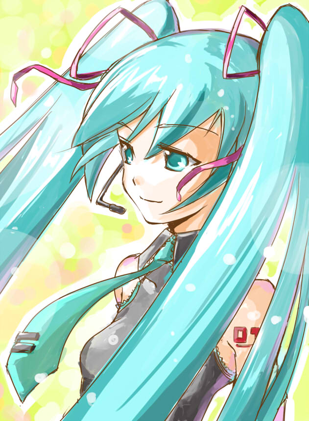 hall_(nobrand_canvas), hatsune_miku, headset, long_hair, satou_tomohiro, twintails, very_long_hair, vocaloid