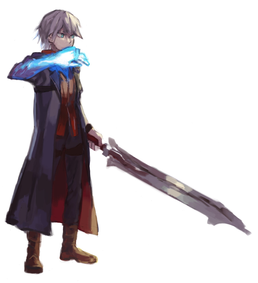 1boy, blue_eyes, capcom, devil_bringer, devil_may_cry, devil_may_cry_4, kazune_(baumkuchen), male_focus