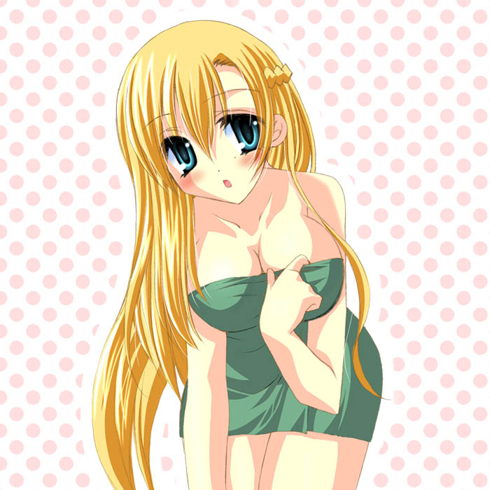 1girl, :o, blonde_hair, blue_eyes, blush, braid, breasts, cleavage