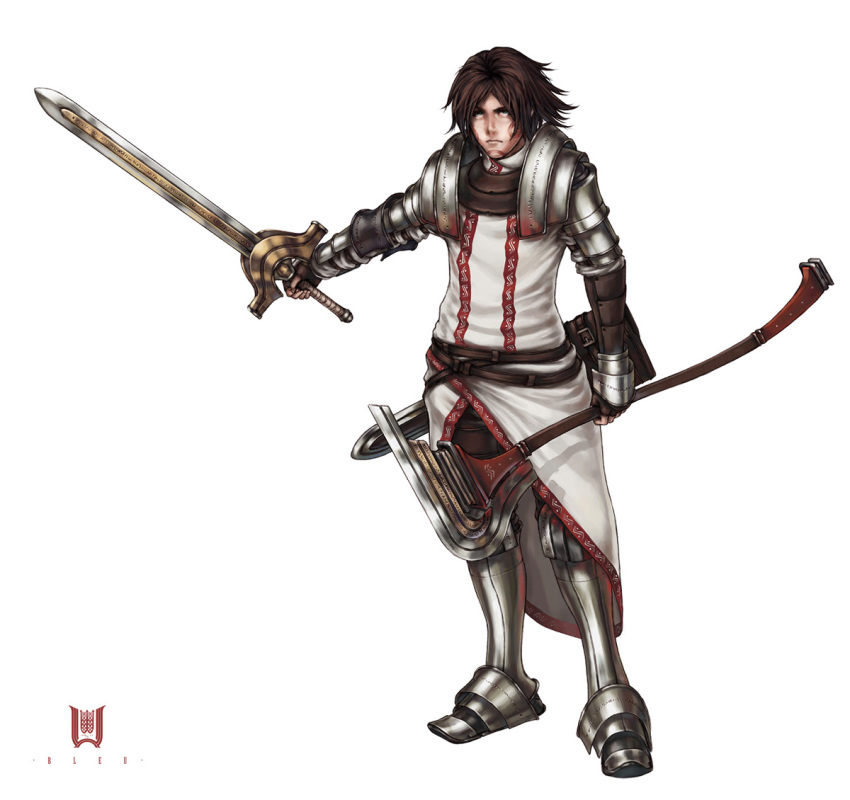 1boy, armor, bleu, male_focus, solo, studio_qube, sword, tattoo