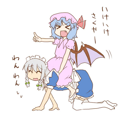>_<, 2girls, bat_wings, closed_eyes, dress, female, flat_color, hat
