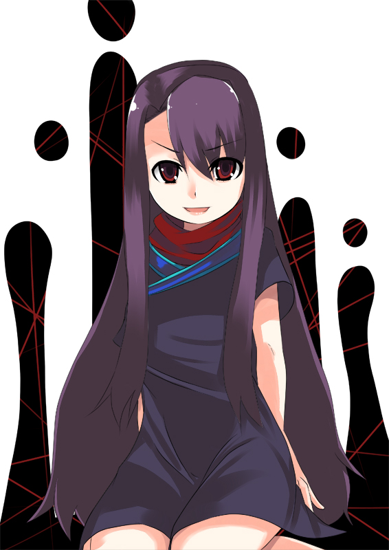 1girl, beatrice_(wild_arms), black_dress, dress, johnny_funamushi, long_hair, purple_hair, red_eyes