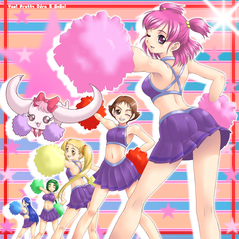 cheerleader, futari_wa_pretty_cure, kasugano_urara, milk_(precure_5), minazuki_karen, natsuki_rin, pom_poms, precure