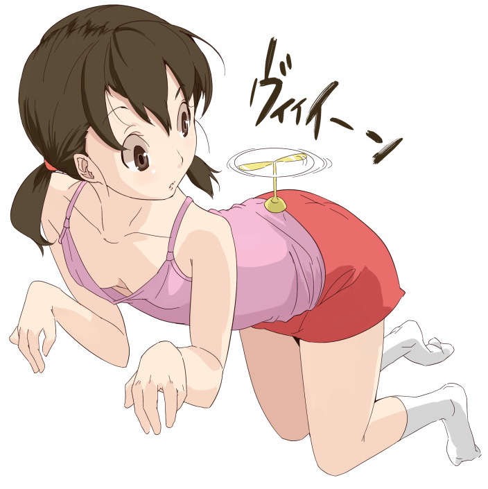 1girl, breasts, cleavage, doraemon, footwear, minamoto_shizuka, small_breasts, socks