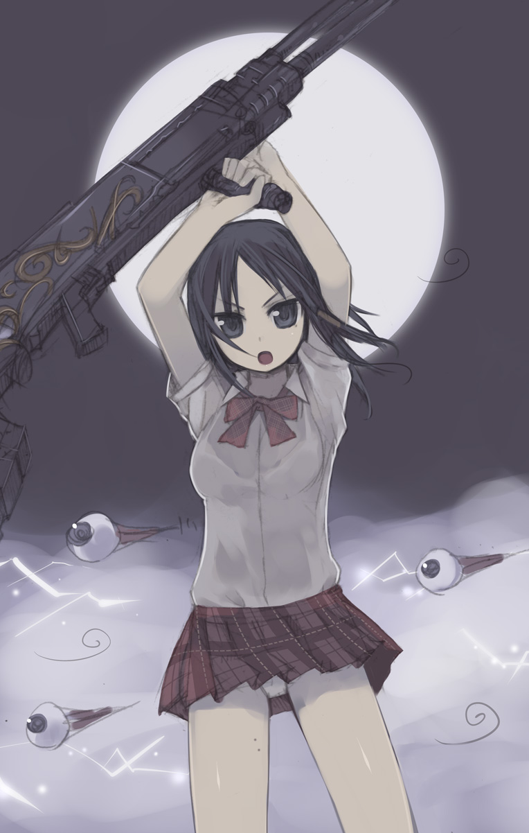 1girl, alicia_(bullet_witch), alicia_claus, aq_interactive, bullet_witch, cavia, eyeball, gun