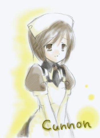 1girl, cunnon, grey_eyes, grey_hair, lowres, maid, necktie, short_hair, smile, solo, summon_night, summon_night_3