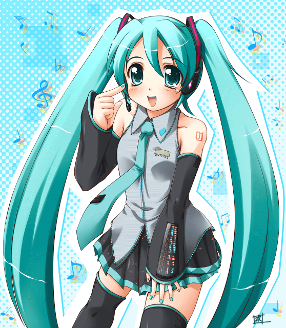 1girl, animated, animated_gif, aqua_hair, hatsune_miku, kougasha, long_hair, solo