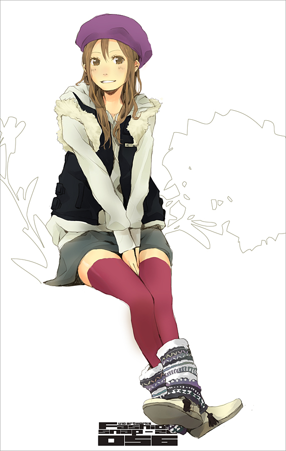 brown_hair, fashion, hat, original, thigh-highs, thighhighs, urban_style, yoshito, zettai_ryouiki