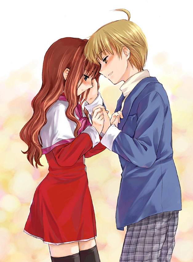 1boy, 1girl, blush, hand_holding, kanon, kitagawa_jun, misaka_kaori, misaki_juri