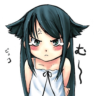 :t, angry, animated, animated_gif, blush, ear_wiggle, green_hair, long_hair, lowres, pout, ribbon, saya, saya_no_uta, tanaka_tanishi, tears
