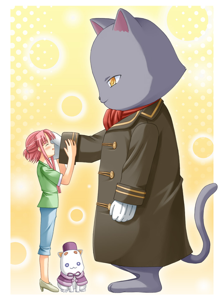 1girl, animal, aria, aria_pokoteng, cait_sith_(aria), cat, giant_cat, mizunashi_akari