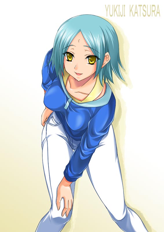 1girl, blue_hair, hand_on_knee, hand_on_own_knee, hayate_no_gotoku!, katsura_yukiji, leaning_forward, maho_(yakimorokoshi)