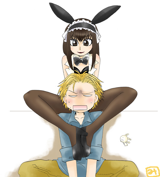 2boys, animal_ears, crossdressinging, male_focus, moyashimon, multiple_boys, pantyhose, rabbit_ears