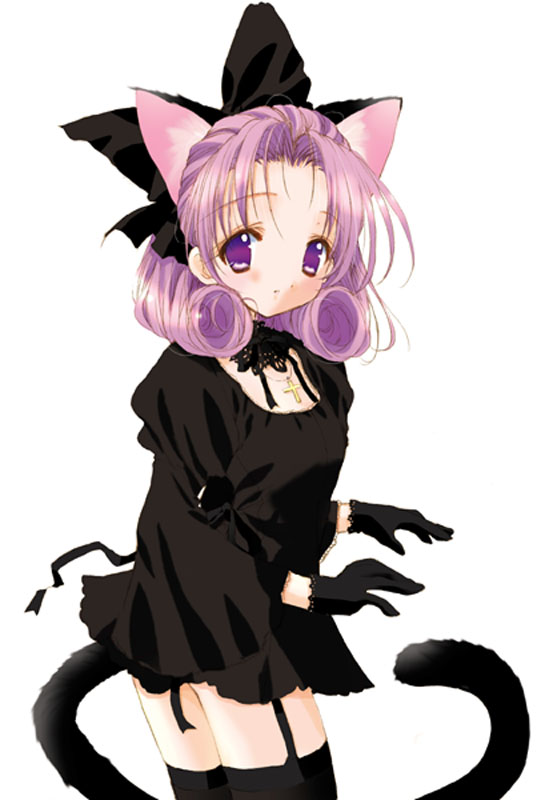 00s, 1girl, animal_ears, blush, cat_ears, cat_tail, cross, cross_necklace