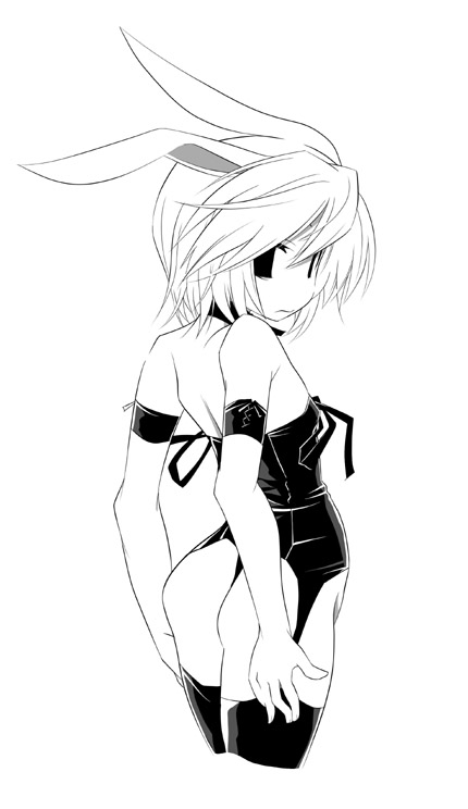 1girl, animal_ears, armband, ass, back, choker, flat_chest, hermmy