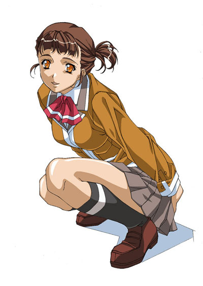 00s, 1girl, blazer, brown_hair, footwear, higurashi_akane, kneehighs, kuroishi_ringo