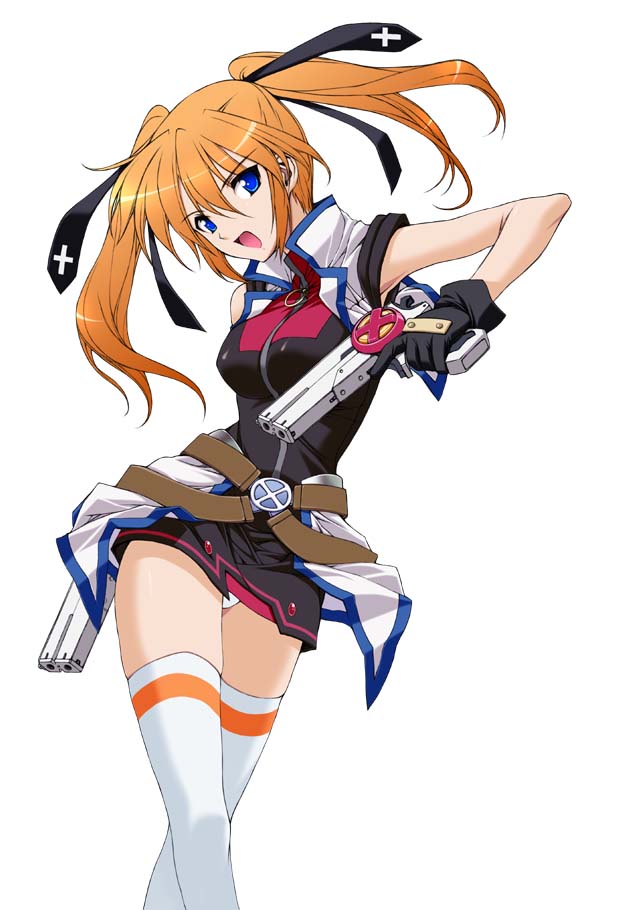 1girl, blue_eyes, cross_mirage, gun, lyrical_nanoha, mahou_shoujo_lyrical_nanoha, mahou_shoujo_lyrical_nanoha_strikers, panties