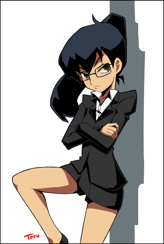 00s, 1girl, aki_natsuko, black_hair, cutie_honey, female, formal, glasses