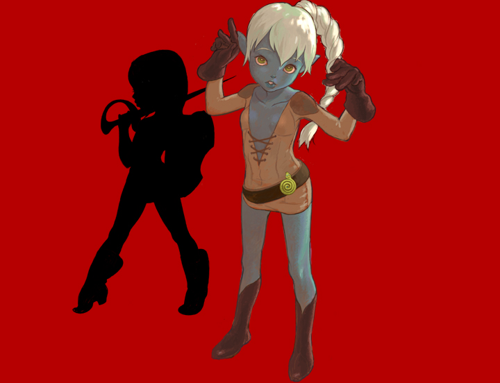 1girl, blue_skin, braid, dark_age_of_camelot, flat_chest, green_eyes, kobold, kobold_(daoc)
