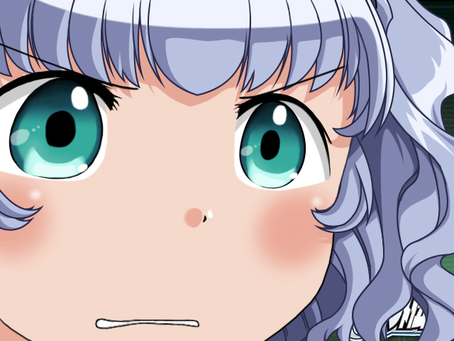 1girl, aqua_centolm, banpresto, close-up, green_eyes, gununu, ichigo_mashimaro, parody
